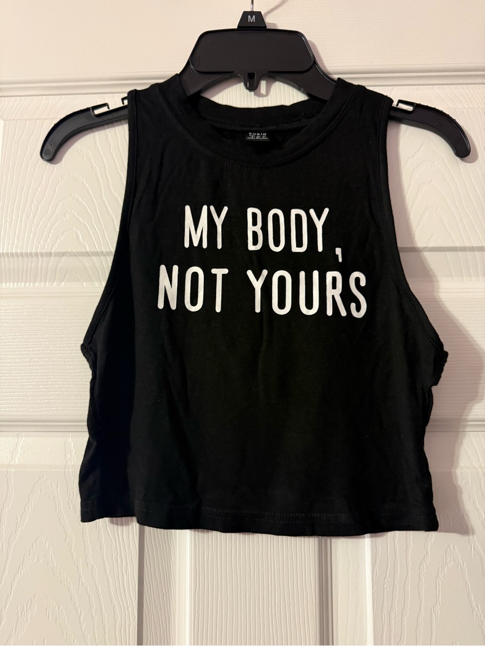 SHEIN Black Crop Tank with White Statement Print